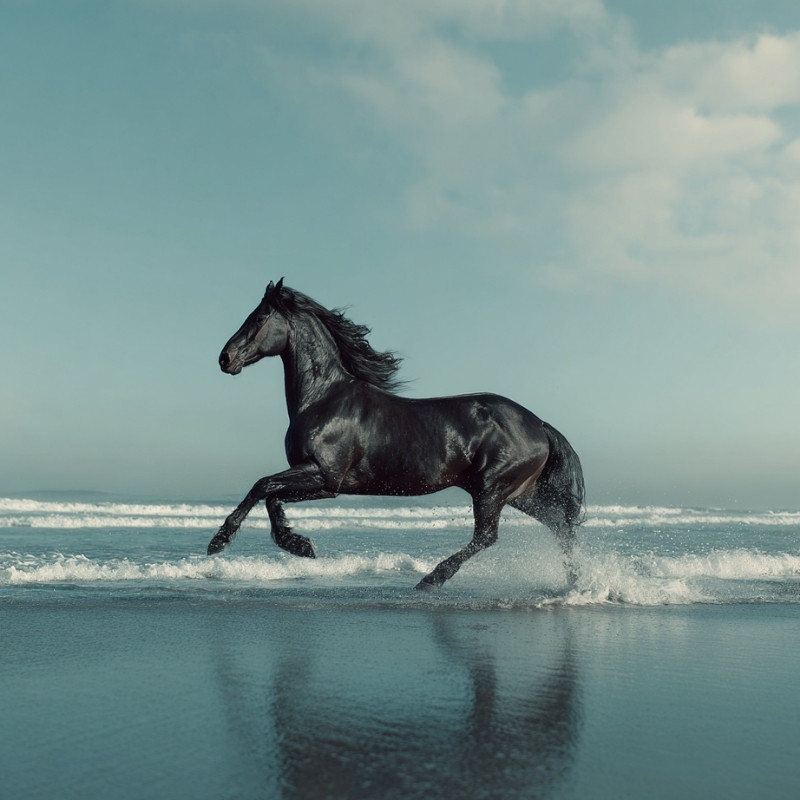 Pferd galoppiert im Wasser